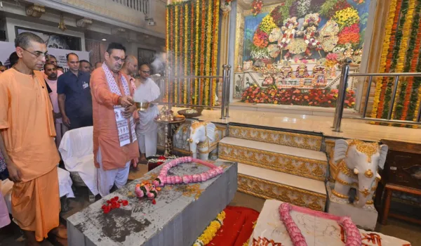 सीएम भजनलाल ने किया राधा-कृष्ण शिला का पूजन