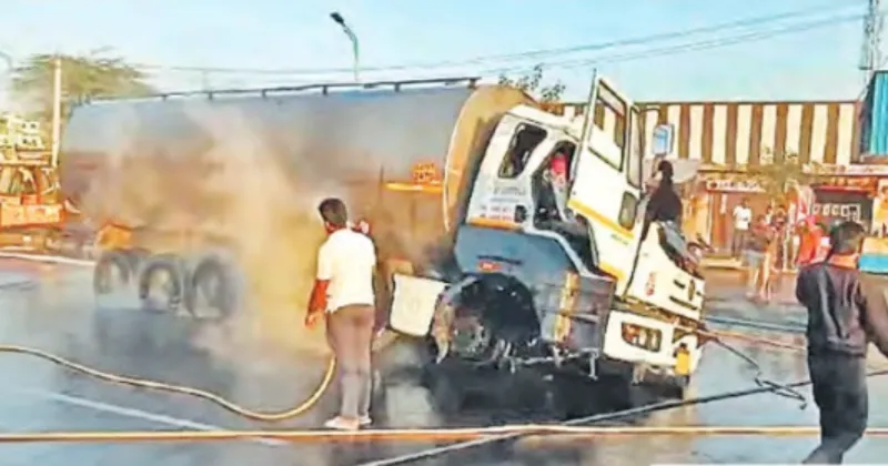 हादसों का हाईवे बना दिल्ली अजमेर रोड, टैंकर में लगी आग