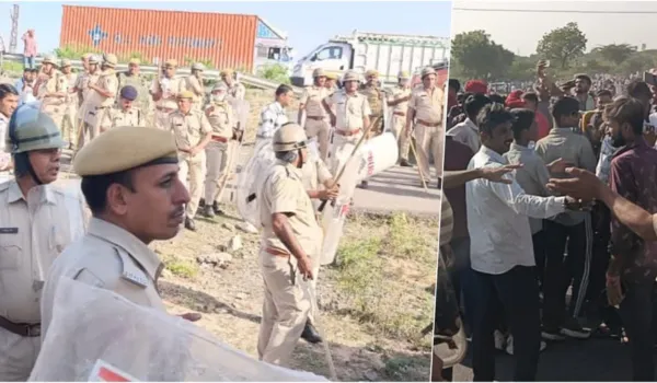 आक्रोशित भीड़ का पुलिस पर पथराव, लाठीचार्ज कर खदेड़ा